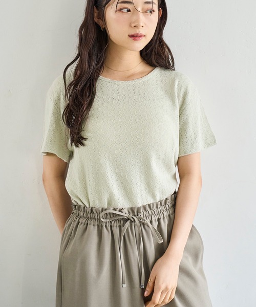 mil(ミル)の「コットン 針抜きTシャツ(Tシャツ/カットソー・レディース・グリーン/オフホワイト/ブラック/ライトグレー・ONE SIZE)」の4枚目の写真