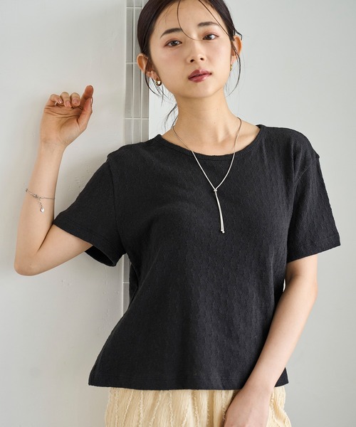 mil(ミル)の「コットン 針抜きTシャツ(Tシャツ/カットソー・レディース・グリーン/オフホワイト/ブラック/ライトグレー・ONE SIZE)」の3枚目の写真