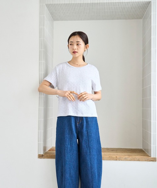 mil(ミル)の「コットン 針抜きTシャツ(Tシャツ/カットソー・レディース・グリーン/オフホワイト/ブラック/ライトグレー・ONE SIZE)」の20枚目の写真