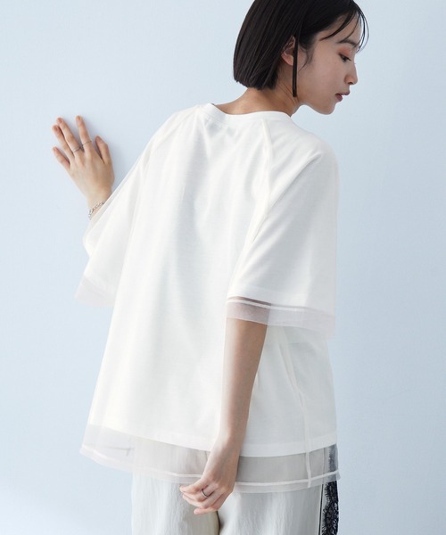 MONO-MART(モノマート)の「チュールレイヤード半袖Tシャツ(Tシャツ/カットソー・レディース・ブラウン/ブラック/ホワイト系/ライトピンク/オフホワイト/チャコールグレー・FREE)」の12枚目の写真