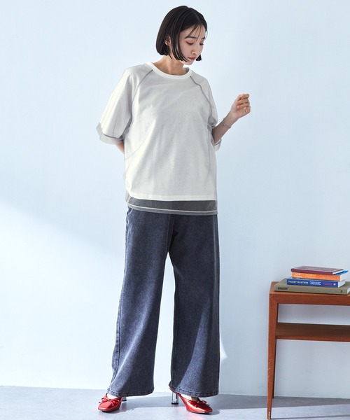 チュールレイヤード半袖Tシャツ MONO-MART│MONO-MART