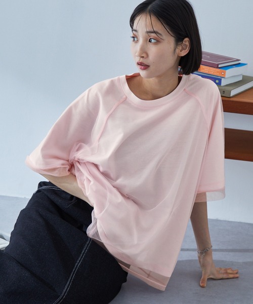 チュールレイヤード半袖Tシャツ（Tシャツ/カットソー）｜MONO
