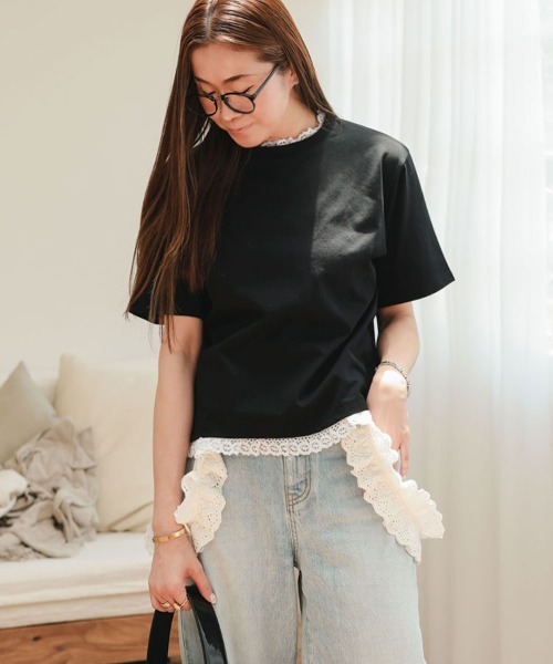 DONOBAN（ドノバン）の「【汗染み防止】レースボクシーTee（Tシャツ/カットソー・レディース・グレー/ブラック/ホワイト・ONE）」の20枚目の写真