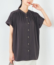 a.v.v | 【接触冷感/UVカット/吸水速乾/イージーケア/洗える】サテンギャザーブラウス(シャツ/ブラウス)