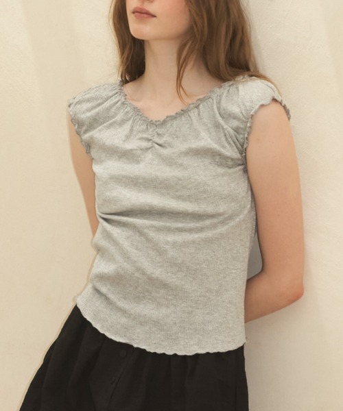 GIUNON（ジウノン）の「hem mellow crinkled t-shirt / ヘムメロウクリンクルTシャツ（Tシャツ/カットソー・レディース・ホワイト/ブラック/グレー・FREE）」の3枚目の写真