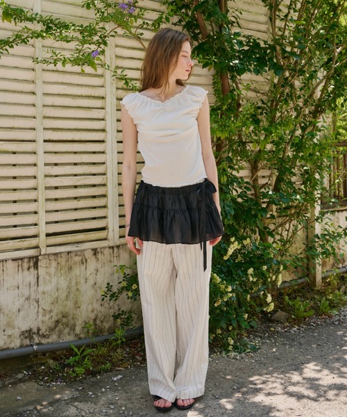 GIUNON（ジウノン）の「hem mellow crinkled t-shirt / ヘムメロウクリンクルTシャツ（Tシャツ/カットソー・レディース・ホワイト/ブラック/グレー・FREE）」の14枚目の写真