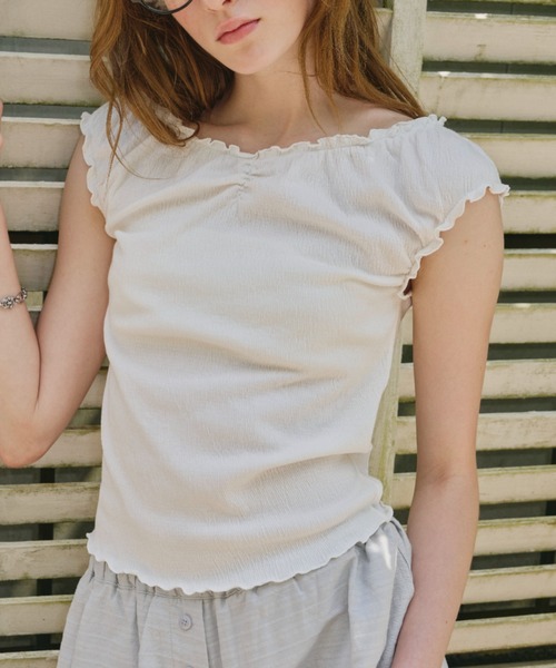 GIUNON（ジウノン）の「hem mellow crinkled t-shirt / ヘムメロウクリンクルTシャツ（Tシャツ/カットソー・レディース・ホワイト/ブラック/グレー・FREE）」の5枚目の写真