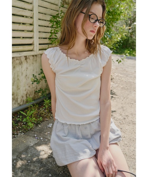 GIUNON（ジウノン）の「hem mellow crinkled t-shirt / ヘムメロウクリンクルTシャツ（Tシャツ/カットソー・レディース・ホワイト/ブラック/グレー・FREE）」の8枚目の写真