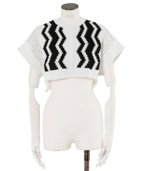 UN3D. ホワイト ビスチェ Fサイズ CROCHET WAVE TOP / クロシェウェーブトップ（ニット/セーター