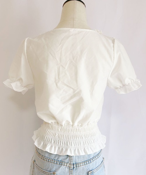 shoppinggo（ショッピングゴー）の「夏服 新作 フリルブラウス 半袖（シャツ/ブラウス・レディース・ブラック/ホワイト・M）」の7枚目の写真