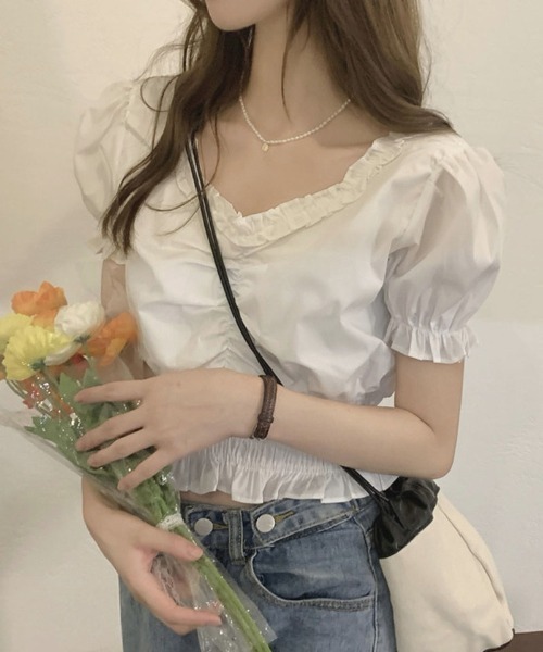 shoppinggo（ショッピングゴー）の「夏服 新作 フリルブラウス 半袖（シャツ/ブラウス・レディース・ブラック/ホワイト・M）」の11枚目の写真