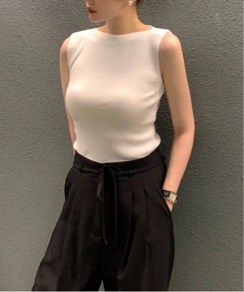 on:nue（オンニュ）の「【on:nue】ウエストループダブルタックスラックスパンツ（スラックス・レディース・ブラック/グレー/ベージュ・FREE）」の7枚目の写真