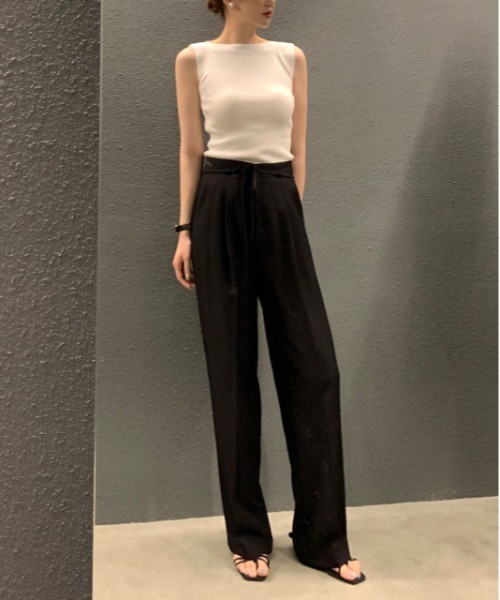 on:nue（オンニュ）の「【on:nue】ウエストループダブルタックスラックスパンツ（スラックス・レディース・ブラック/グレー/ベージュ・FREE）」の6枚目の写真