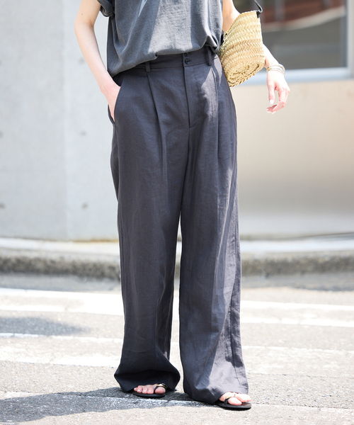 SLOBE IENA（スローブイエナ）の「《追加》リネン混イージースラックス（スラックス・レディース・チャコールグレー/ベージュ・36/38/40）」の6枚目の写真