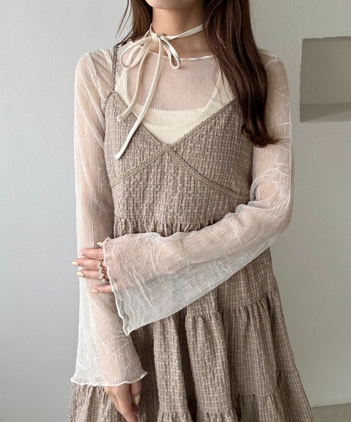 apres jour clair（アプレジュールクレア）の「【apres jour clair】楊柳シアートップス（Tシャツ/カットソー・レディース・ブラウン系その他/アイボリー/ブラック・X-LARGE/フリー）」の4枚目の写真