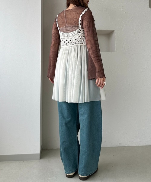 完売 新品タグ付✨◆GINGER 掲載◆ ラグジュアリーパール シアートップス シアーレイヤードギャザートップス｜WOMEN｜250HAM80-071G｜AZUL