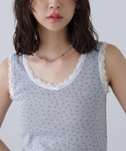 FREE'S MART（フリーズマート）の「花柄レーステレコタンクトップ（タンクトップ・レディース・ホワイト系その他/グレー系その他/ホワイト系その他2・FREE）」の5枚目の写真