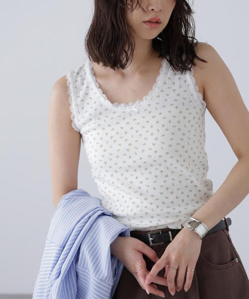 FREE'S MART（フリーズマート）の「花柄レーステレコタンクトップ（タンクトップ・レディース・ホワイト系その他/グレー系その他/ホワイト系その他2・FREE）」の12枚目の写真
