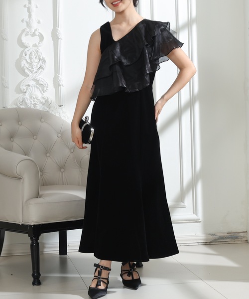 Lace Ladies(レースレディース)の「ベロア シアー フリルケープ付き ノースリーブ ドレス 3点セット(ドレス・レディース・ブルーグレー/ブラック/ブラウン・FREE/S)」の8枚目の写真