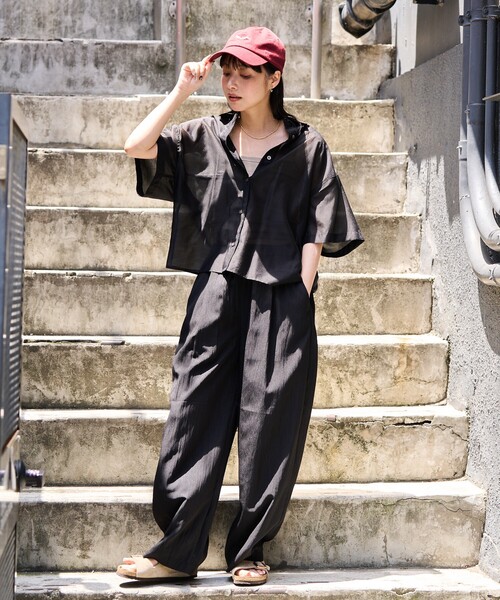 イージーカーブパンツ ブラック S セール】<接触冷感> SUMMERCOOL タック カーブ イージーパンツ