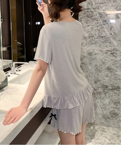 WEGO（ウィゴー）の「WEGO/インナーカップ付きリボンフリルルームウェア上下セット（ルームウェア/パジャマ・レディース・グレー/イエロー・MEDIUM/LARGE）」の12枚目の写真