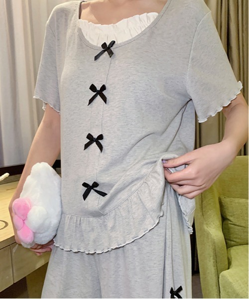 WEGO（ウィゴー）の「WEGO/インナーカップ付きリボンフリルルームウェア上下セット（ルームウェア/パジャマ・レディース・グレー/イエロー・MEDIUM/LARGE）」の13枚目の写真