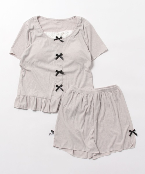 WEGO（ウィゴー）の「WEGO/インナーカップ付きリボンフリルルームウェア上下セット（ルームウェア/パジャマ・レディース・グレー/イエロー・MEDIUM/LARGE）」の3枚目の写真