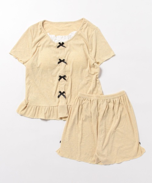 WEGO（ウィゴー）の「WEGO/インナーカップ付きリボンフリルルームウェア上下セット（ルームウェア/パジャマ・レディース・グレー/イエロー・MEDIUM/LARGE）」の4枚目の写真