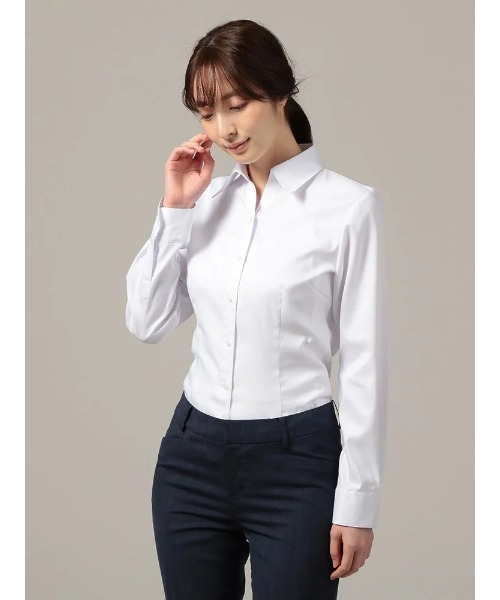 形態安定】長袖ブラウス STOVELMASON WHITE リクルート 白