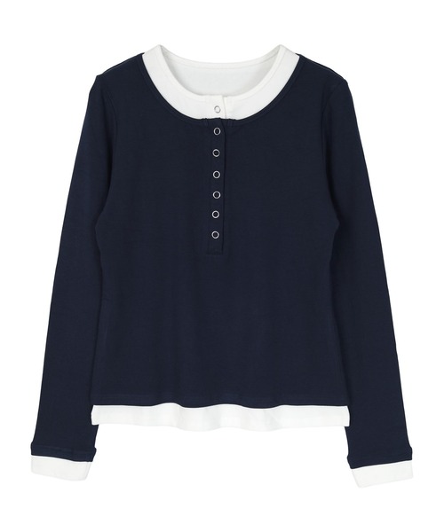 miette(ミエット)の「レイヤード風ヘンリーネックトップス(Tシャツ/カットソー・レディース・ネイビー/レッド/アイボリー/ブラック/チャコール/ライトグレー/ブラウン/ブラック系その他/ドット・L/M)」の21枚目の写真