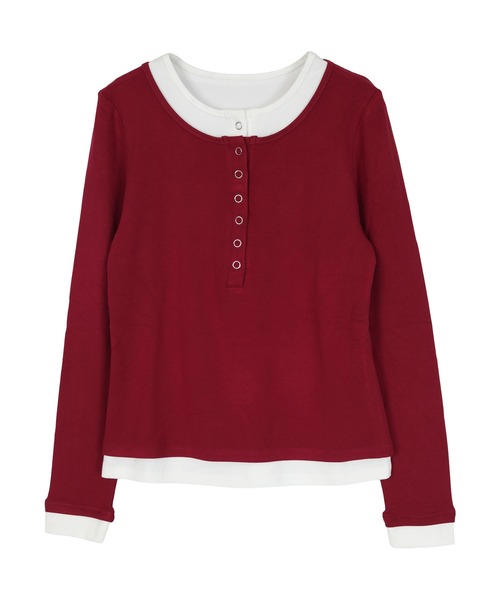 miette(ミエット)の「レイヤード風ヘンリーネックトップス(Tシャツ/カットソー・レディース・ネイビー/レッド/アイボリー/ブラック/チャコール/ライトグレー/ブラウン/ブラック系その他/ドット・L/M)」の22枚目の写真