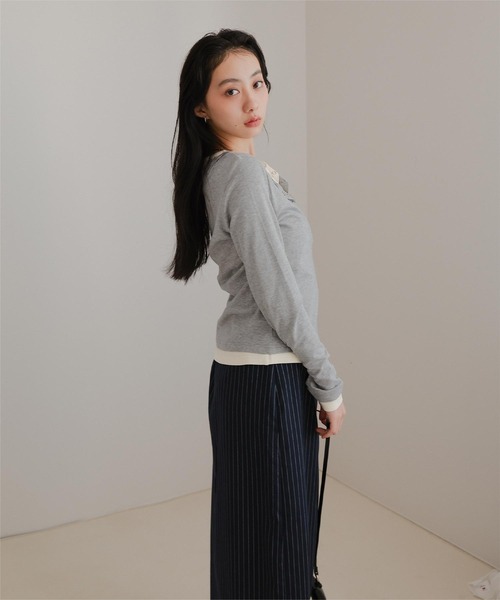 レイヤード風ヘンリーネックトップス（Tシャツ/カットソー）｜miette