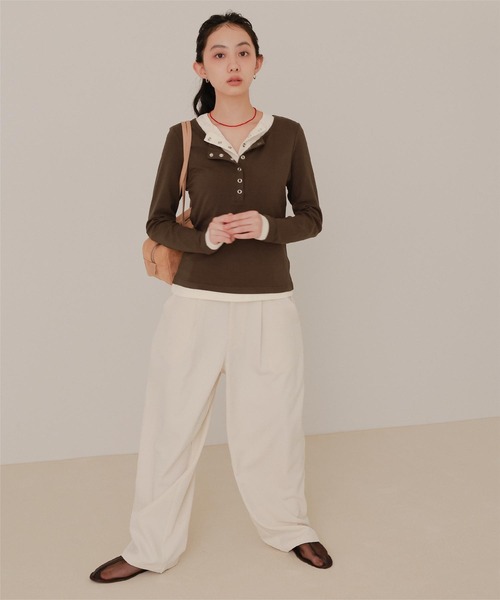 レイヤード風ヘンリーネックトップス（Tシャツ/カットソー）｜miette