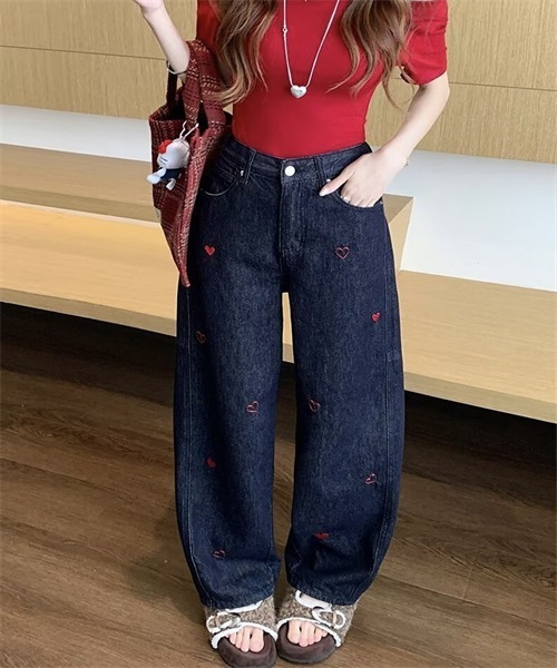 Dream garden(ドリームガーデン)の「ハート刺繍デニムパンツ(デニムパンツ・レディース・インディゴブルー・M/L/2XL/XL/5XL/S/3XL/4XL)」の6枚目の写真