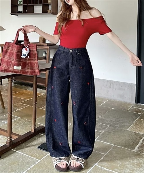 Dream garden(ドリームガーデン)の「ハート刺繍デニムパンツ(デニムパンツ・レディース・インディゴブルー・M/L/2XL/XL/5XL/S/3XL/4XL)」の4枚目の写真