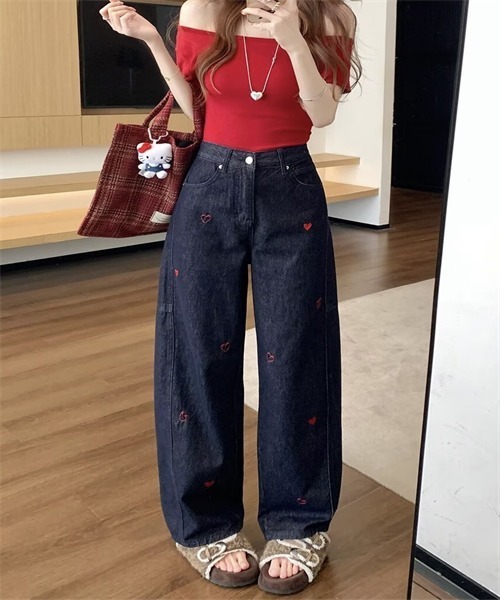 Dream garden(ドリームガーデン)の「ハート刺繍デニムパンツ(デニムパンツ・レディース・インディゴブルー・M/L/2XL/XL/5XL/S/3XL/4XL)」の3枚目の写真