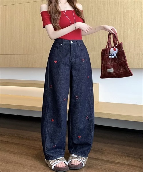 Dream garden(ドリームガーデン)の「ハート刺繍デニムパンツ(デニムパンツ・レディース・インディゴブルー・M/L/2XL/XL/5XL/S/3XL/4XL)」の12枚目の写真
