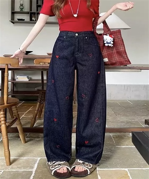 Dream garden(ドリームガーデン)の「ハート刺繍デニムパンツ(デニムパンツ・レディース・インディゴブルー・M/L/2XL/XL/5XL/S/3XL/4XL)」の9枚目の写真