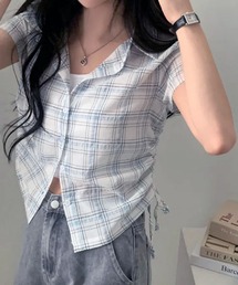 VIBGYOR | サイドドロストシャーリングチェックシャツ 半袖(CZ)(Tシャツ/カットソー)