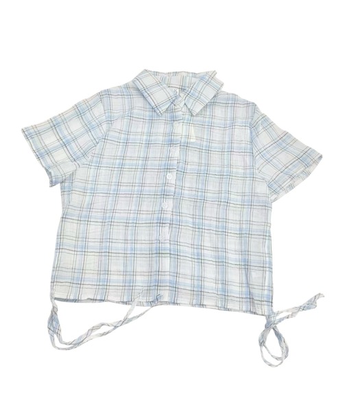 VIBGYOR(ヴィブジョー)の「サイドドロストシャーリングチェックシャツ 半袖(CZ)(Tシャツ/カットソー・レディース・ネイビー/ホワイト・FREE)」の20枚目の写真