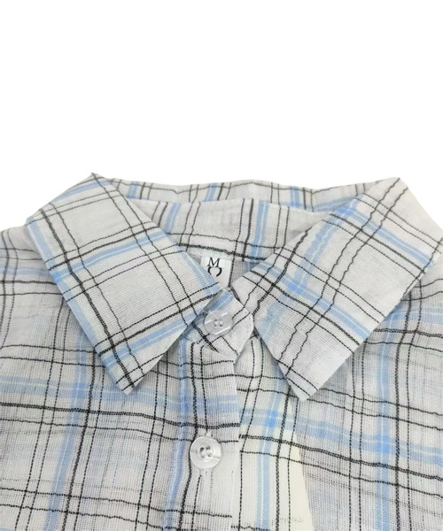 VIBGYOR(ヴィブジョー)の「サイドドロストシャーリングチェックシャツ 半袖(CZ)(Tシャツ/カットソー・レディース・ネイビー/ホワイト・FREE)」の21枚目の写真