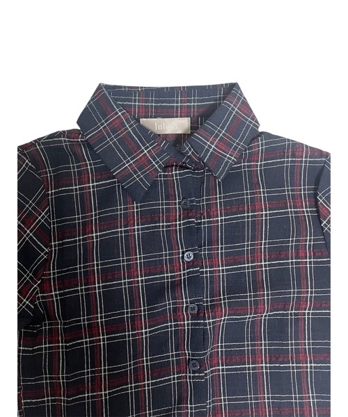 VIBGYOR(ヴィブジョー)の「サイドドロストシャーリングチェックシャツ 半袖(CZ)(Tシャツ/カットソー・レディース・ネイビー/ホワイト・FREE)」の5枚目の写真