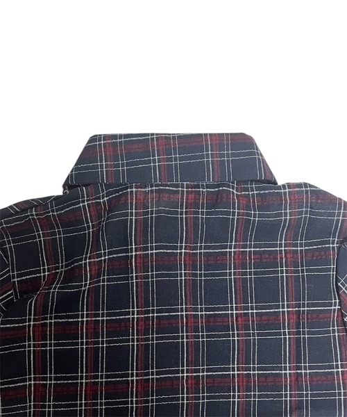 VIBGYOR(ヴィブジョー)の「サイドドロストシャーリングチェックシャツ 半袖(CZ)(Tシャツ/カットソー・レディース・ネイビー/ホワイト・FREE)」の6枚目の写真