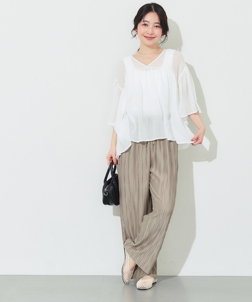 coca（coca）（コカ）の「【田中里奈様着用】＼26ss新色追加／ スリムウェーブパンツ（その他パンツ・レディース・ストライプ/レッド/カーキ/ブラック/グレイッシュベージュ/ライトベージュ/B/ブルー/A・L/M/S）」の13枚目の写真