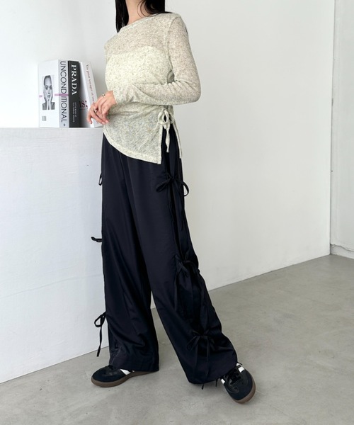 CLEA(クレア)の「サイドリボンナイロンカーゴパンツ(カーゴパンツ・レディース・ブラック/グレー・FREE)」の9枚目の写真