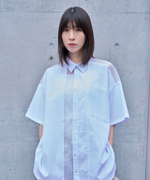 Nora Lily(ノラリリー)の「【Nora Lily】See-through Parts Switch S/S Shirt(シャツ/ブラウス・メンズ・ホワイト/スカイブルー/ブラック・FREE)」の2枚目の写真
