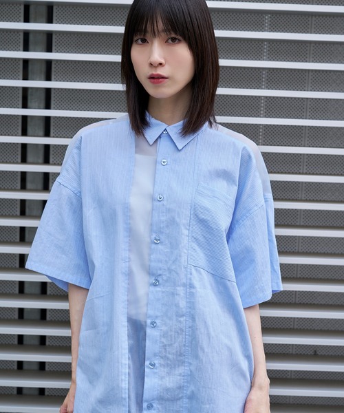 Nora Lily(ノラリリー)の「【Nora Lily】See-through Parts Switch S/S Shirt(シャツ/ブラウス・メンズ・ホワイト/スカイブルー/ブラック・FREE)」の3枚目の写真