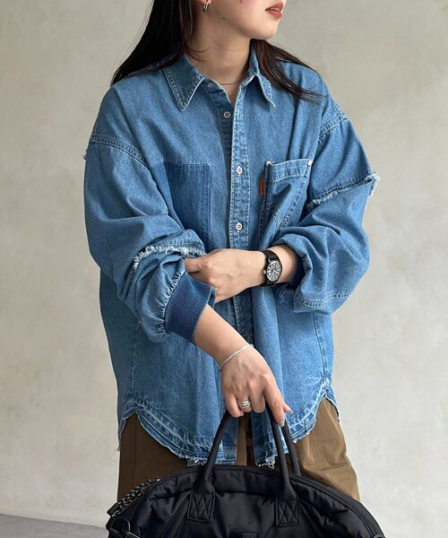 CPCM（シーピーシーエム）の「袖切替フリンジデニムシャツ（シャツ/ブラウス・レディース・ネイビー/ブラック/ブルー・FREE）」の22枚目の写真