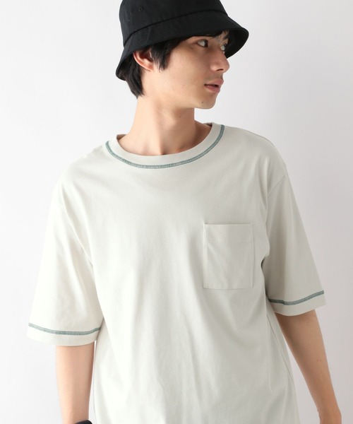 GLOBAL WORK（グローバルワーク）の「フローズンTシャツ/ステッチ/575776（Tシャツ/カットソー・メンズ・ブルー/グレイッシュベージュ/ホワイト/ブラック・LARGE/SMALL/X-LARGE/MEDIUM）」の3枚目の写真