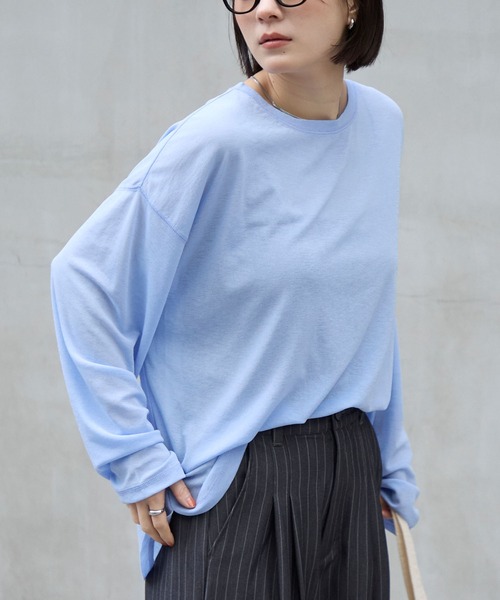 MONO-MART(モノマート)の「【スマートウォッシュ】フローティ シアートップス(Tシャツ/カットソー・レディース・ベージュ/ブラウン/レッド/オリーブ/ブラック/ピンク/ネイビー/オフホワイト/ライトイエロー/チャコールグレー/グレー/ダークグレー/ワイン/ブルー/モカ/ブルー系/ミント・FREE)」の13枚目の写真